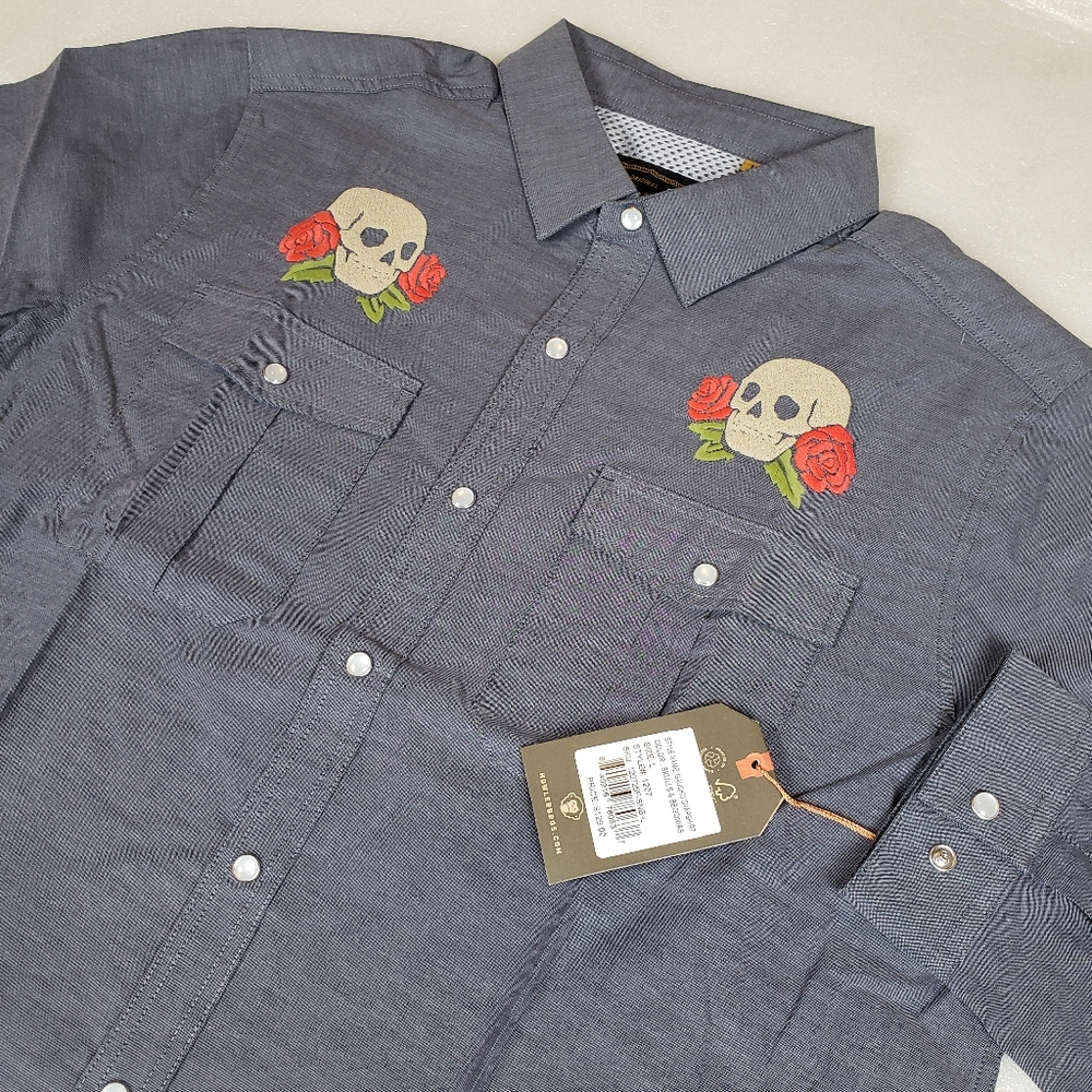 NWT Howler Men's Large Skulls n' Begonias Gaucho Snapshirt Western Southwestern